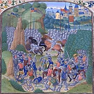 Scottish soldiers at the battle of Otterburn, from a manuscript of Froissart's Chronicles